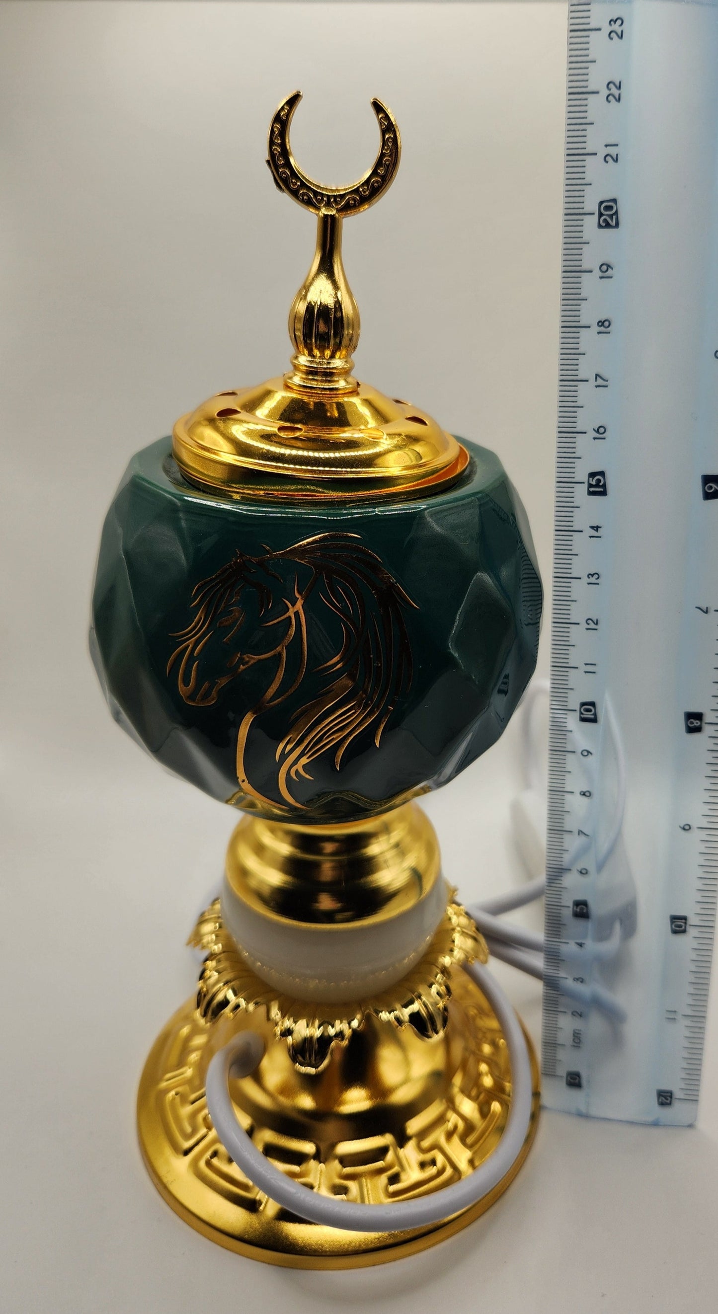 Eclectic Dark Green Incense Burner with light