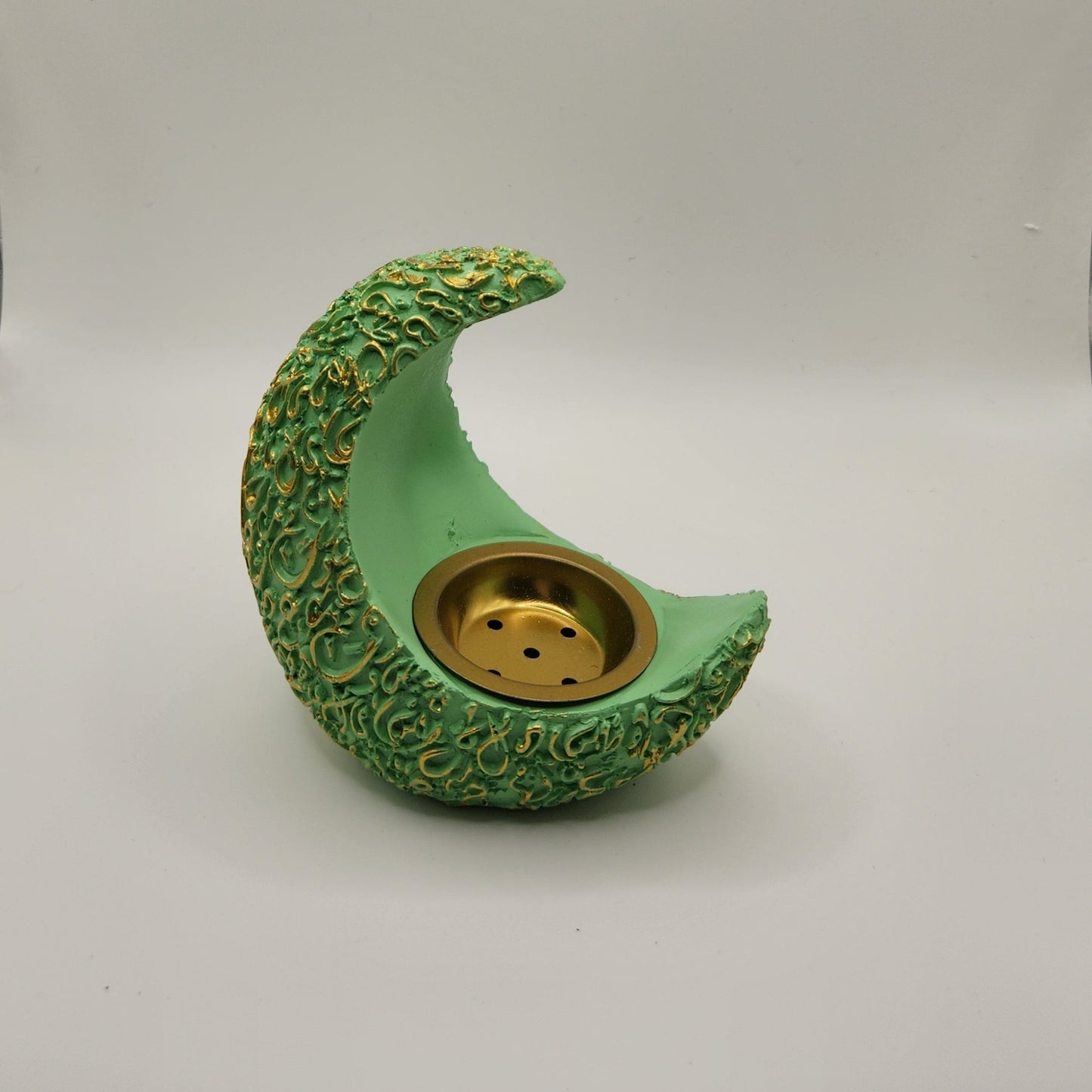 Light Green and Gold Crescent Shape Charcoal Burner